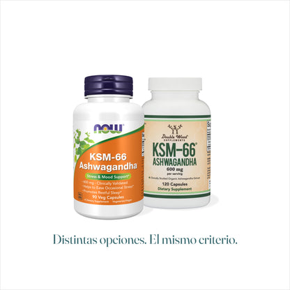Dos opciones de Ashwaganda KSM-66 para equilibrio emocional, descanso y enfoque
