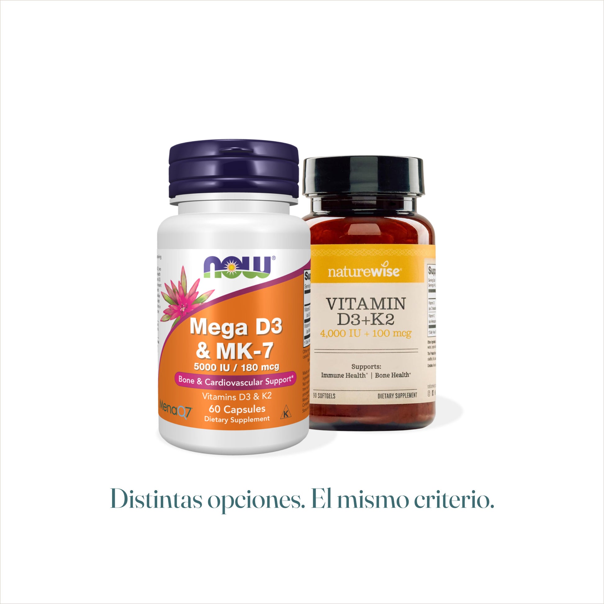 Colecalciferol con vitamina K2 MK-7 — dos opciones, un mismo objetivo: huesos y corazón