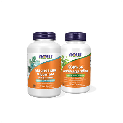 Combo Descanso Natural con Ashwagandha KSM-66 y Magnesio Glicinato para apoyo al descanso, relajación y bienestar diario.