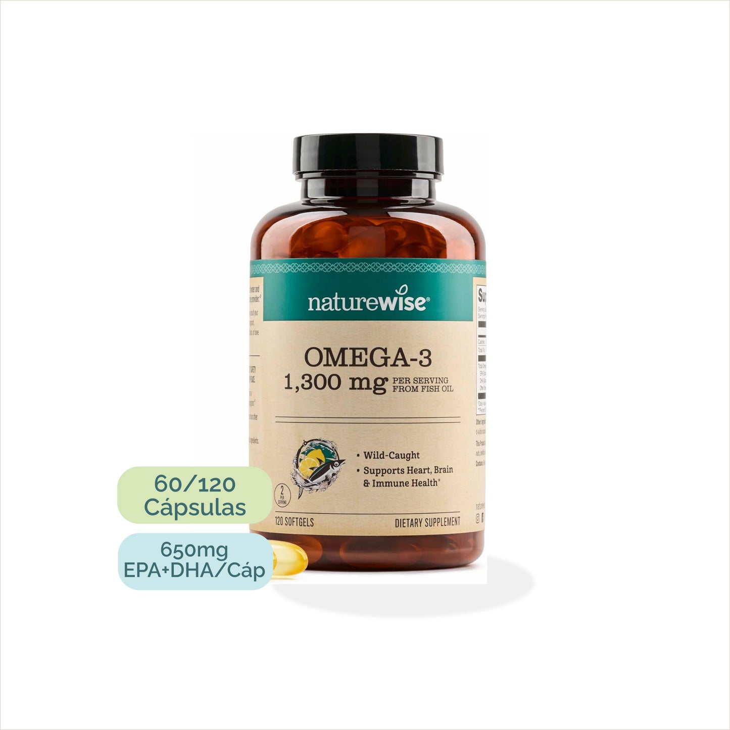 Frasco de NatureWise Omega 3 en forma de triglicéridos con certificación de terceros