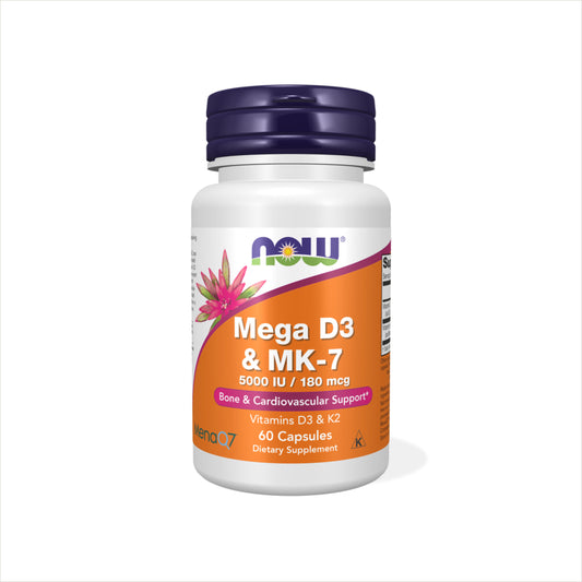 Frasco de vitamina D3 5000 IU con K2 MK-7, Now Foods. Salud Cardiovascular y Osea