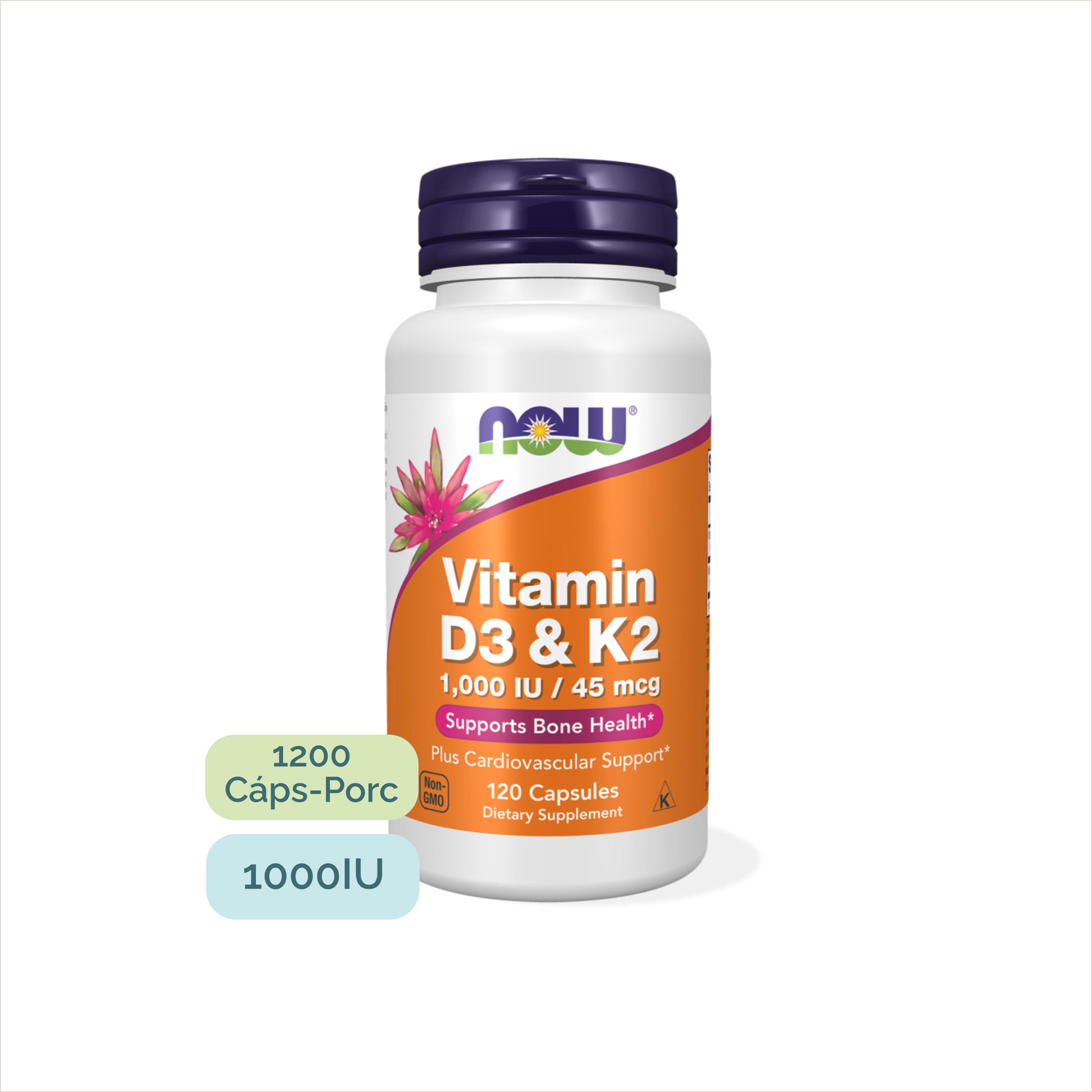 Envase de suplemento D3 1000 IU y K2 45 mcg