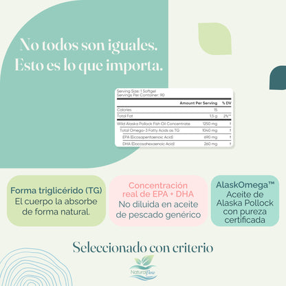 Porque estas alternativas de Omega 3 son diferentes y que las hace mejores, Forma Triglicerido, Concentracion EPA + DHA y pureza certificada.
