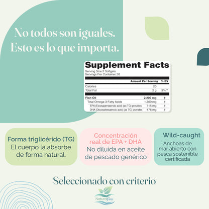 Porque esta alternativa de Omega 3 es diferente y que las hace mejores, Forma Triglicerido, Concentracion EPA + DHA y pureza certificada.