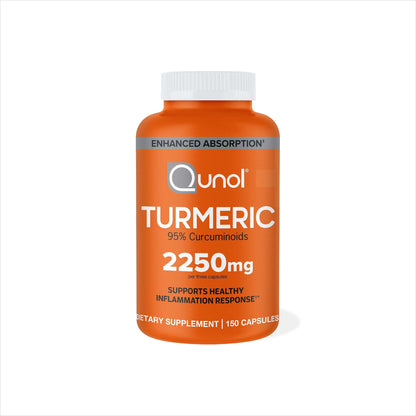 Curcuma Qunol Turmeric 2250 mg con 95% de curcuminoides y Bioperine®, presentación de 150 cápsulas.