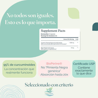 Por qué elegir cúrcuma con 95% curcuminoides, Bioperine y verificación de terceros