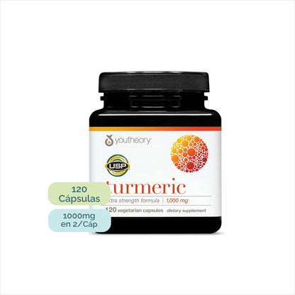 Envase de cúrcuma extra strength 1000 mg con Bioperine, YouTheory