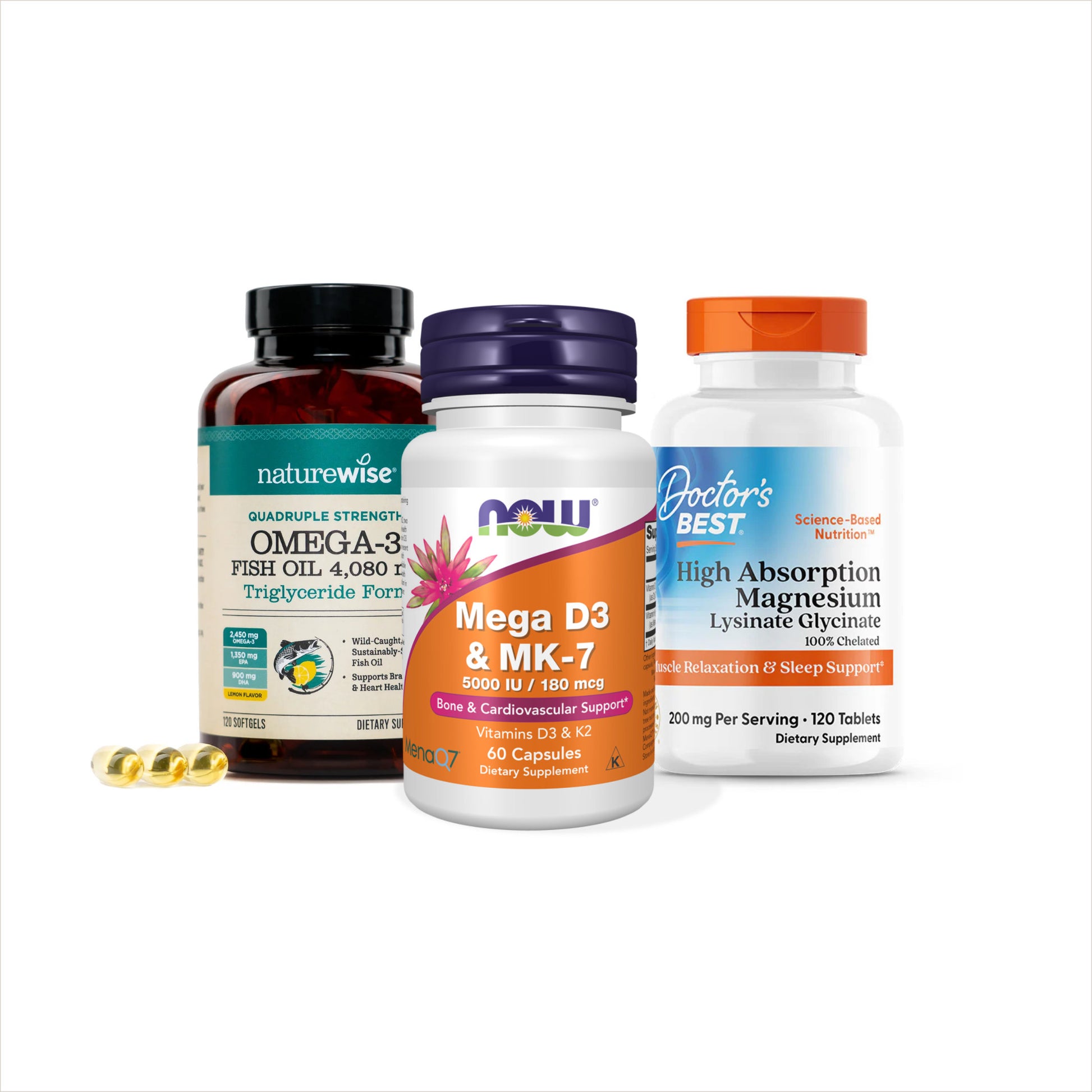 Combo bienestar después de los 40 con magnesio, omega 3 y vitamina D3 K2